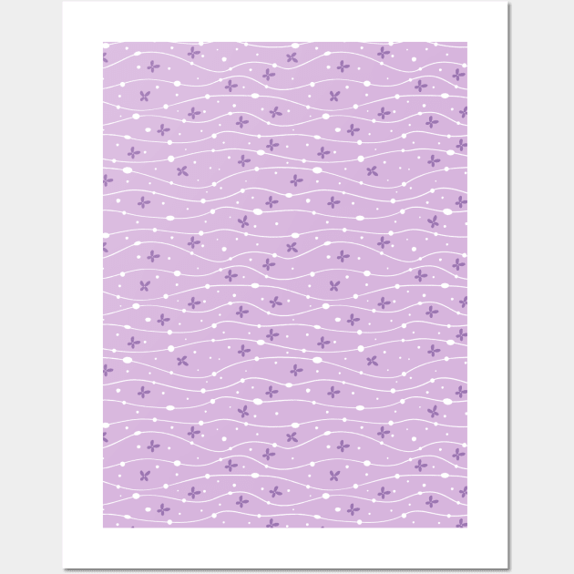 Wavy Lines, Dots and Flowers Pattern Pink Lavander Wall Art by Just a Cute World